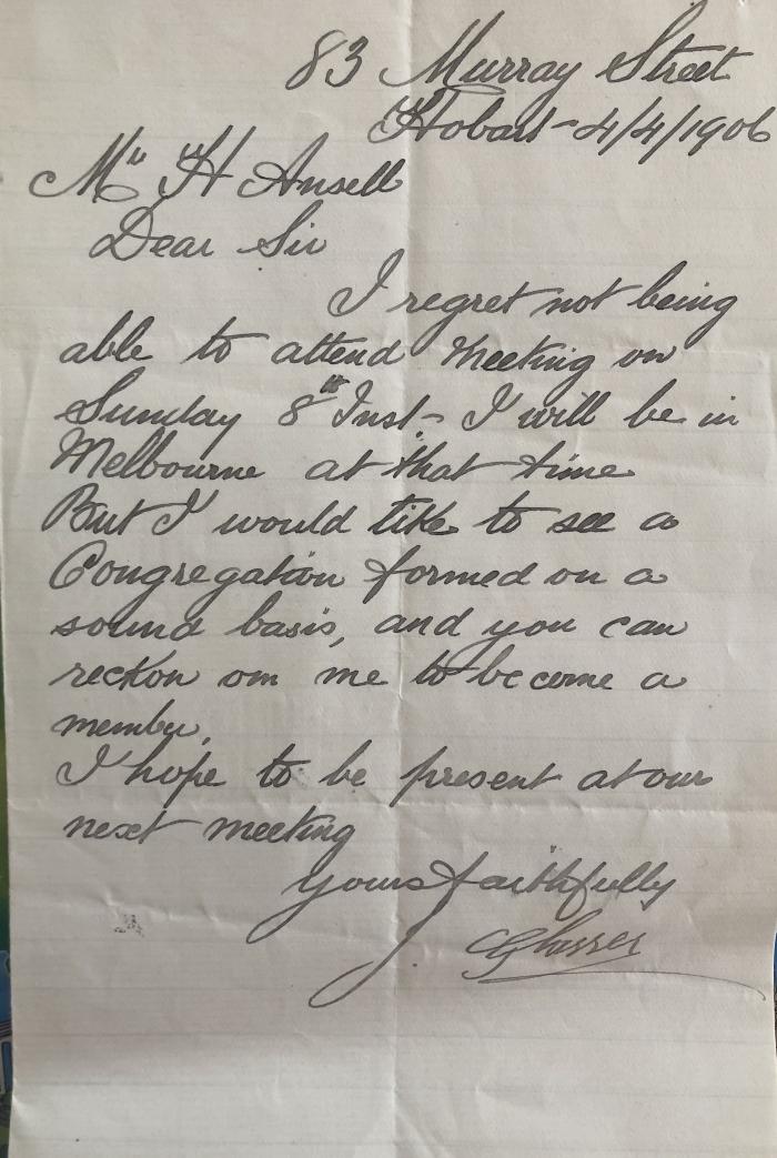 Letter from Joseph Glasser to Henry Ansell  
