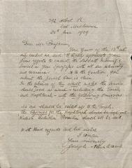 Letter from Rev. Dr. Joseph Abrahams to Samuel Benjamin